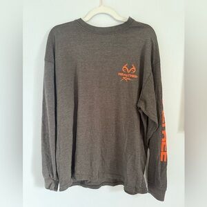 Realtree Men's Dark Grey Long Sleeve Tee with Orange Accents Size XL